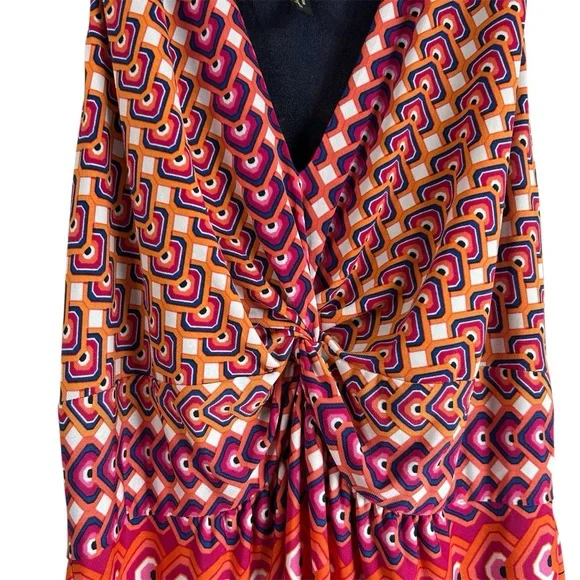 laundry by Shelli Segal Pop Orange Multi Sleeveless Halter Dress Lined Size 10 - Picture 3 of 10